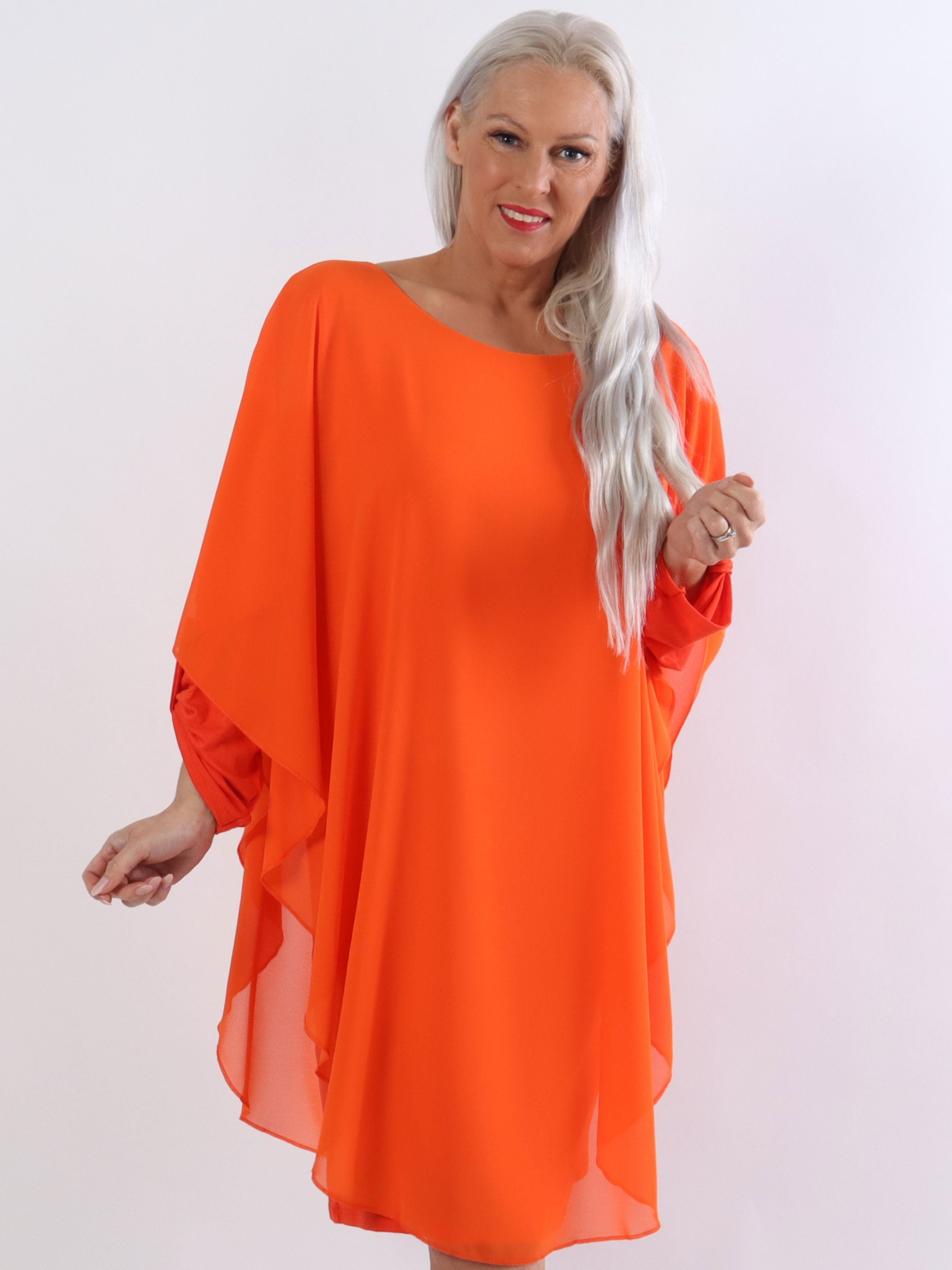 Kenya Long Sleeve - Plus size tunikakjole med chiffonlag